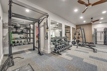 Fitness center with weight equipment and workout machines